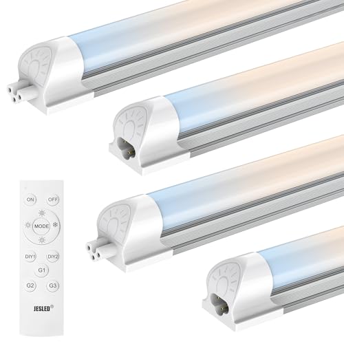 JESLED 4FT Dimmable LED Shop Lights with Remote Control - 40W 5400LM, 4 Pack