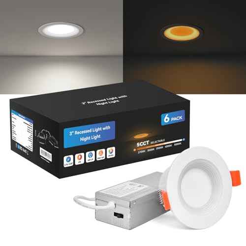 CycevSun 3 Inch Recessed LED Lights, Switchable Night Light & Main Light, 5 Color Temperatures 2700K-5000K, Dimmable Canless Downlight for Cozy Home Lighting, 6W/2W, ETL, 6 Pack