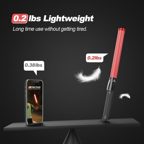 RoadHero 4 Pack Traffic Batons, 16 Inch LED Traffic Control Batons, Safety Light Wands with 2 Flashing Modes, Air Marshaling Signal Wand with Side Clip for Airport, Parking, Car Directing