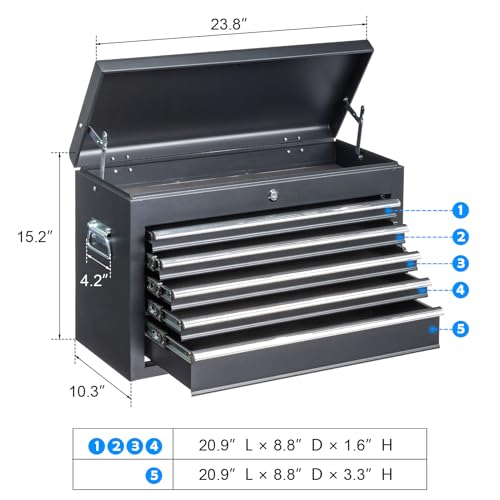 Winado 24" Portable 5-Drawer Lockable Metal Tool Box - Black (Variant: Black)