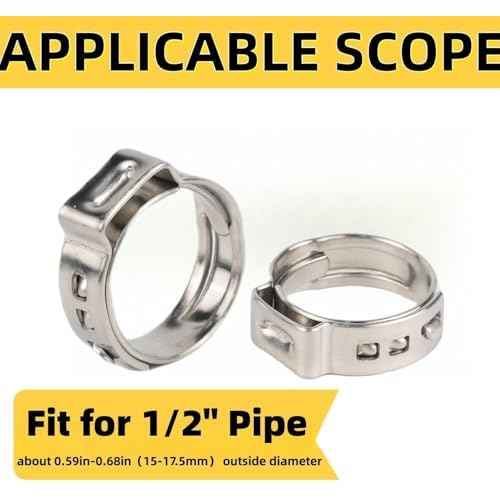 140 Pack 1/2 Inch Pex Cinch Clamp Rings, Stainless Steel PEX Crimp Ring, Single Ear Hose Clamps for PEX Tubing Pipe Fitting Connections