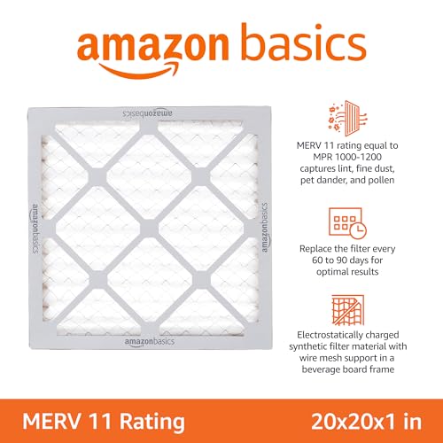 Amazon Basics 20x20x1 MERV 11 Air Filter 6-Pack for HVAC, Dust & Allergens