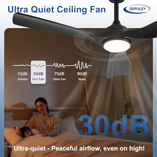 Depuley Black 52-Inch Ceiling Fan with Light, Remote, 6-Speed, Reversible for Indoor & Outdoor Patios