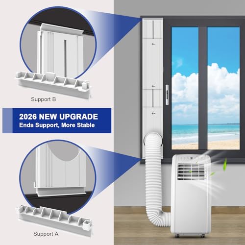 Wafloter 5.9 Inch Portable AC Window Vent Kit with Adjustable Seal Plates — Fits Horizontal & Vertical Sliding Windows — 5.9" Exhaust Hose Included