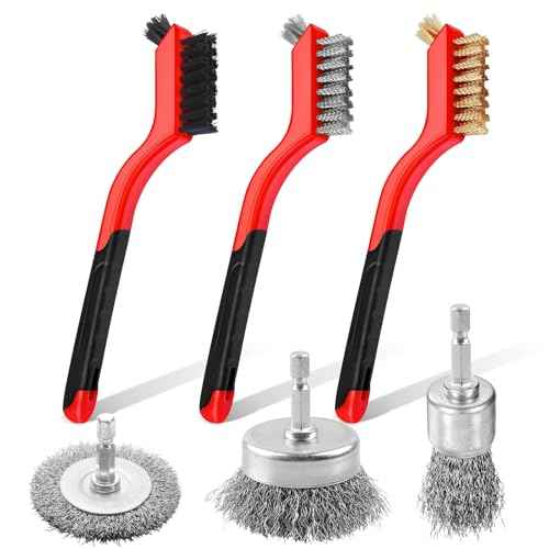 6Pcs Wire Brushes for Cleaning Rust, Small Wire Brush, Wire Wheel for Drill Steel Brush for Cleaning with Nylon, Brass, Stainless Steel, and Carbon Steel Bristles - 7-Inch Handle & 1/4-Inch Hex Shank
