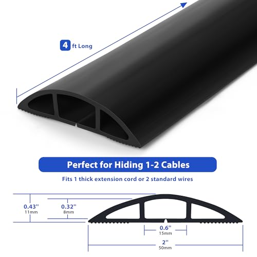 ZhiYo 4ft Black Floor Cord Cover for Cable Management - 2" W x 4' L