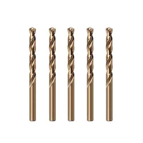 5mm Metric Cobalt Drill Bits, M42 HSS Metal Drill Bit Set for Hardened Steel, Cast Iron, Wood and Plastic, 135 Degree Split Point, 5 Pcs