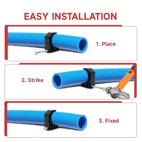 (Pack of 50) EFIELD 1/2-inch Black Color Half Clamp Fixture, J-Hook with Nail For 1/2" PEX Tubing/Pipe Support,(PPSU1807019)