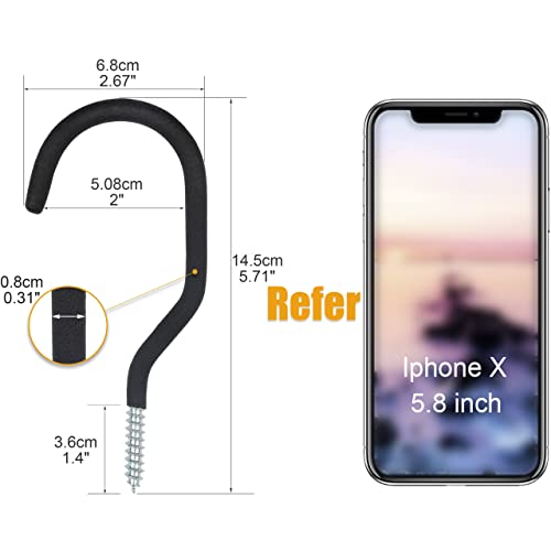 KURUI 8 Pack Heavy Duty Screw Hooks for Hanging Plants, String Lights, Bicycles, No Drill Wall Mount, 5.7 Inch