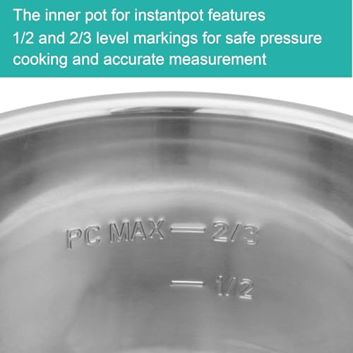 6QT Stainless Steel Inner Pot for Instant Pot – 304 Food-Grade Replacement (No Teflon) 18/8, Thick 3-Ply Base
