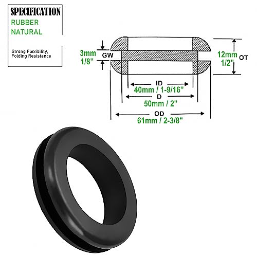 EASYEAH 4 Pack 2-Inch Rubber Grommets for Wiring, 1-9/16 Inch Inside Diameter, Model 2"DH