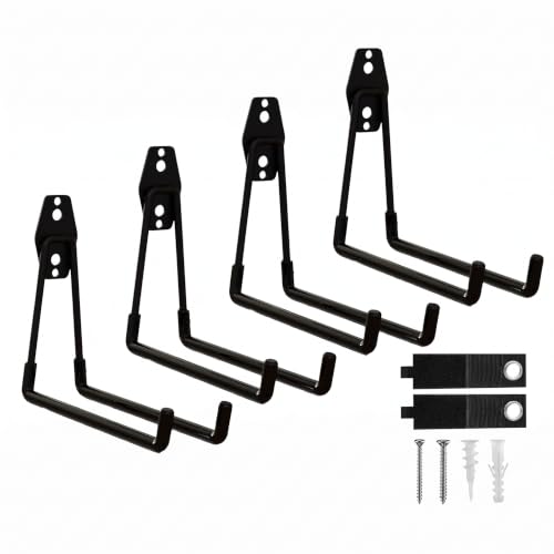 CRXCRC Black Large Square Garage Wall Hooks 4 Pack - Heavy Duty Ladder & Tool Hangers