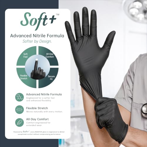BEASTEK Black Nitrile Disposable Gloves Large 4.0 Soft+ Powder-Free 100 Count