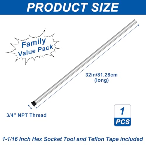 32-Inch Magnesium Anode Rod for Hot Water Heaters, 3/4" NPT Replacement