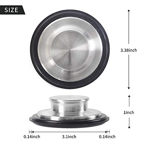 Stainless Steel Sink Stopper 3.38 Inch Diameter - Kitchen Garbage Disposal Plug, 2 Pack