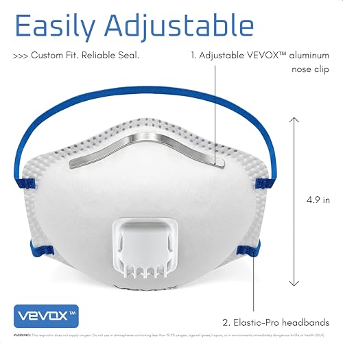VEVOX N95 Respirator Mask Pack of 10 – NIOSH Approved Dust Masks with Valved Seal