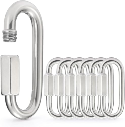 Sprookber 2.45 Inch Stainless Steel Chain Quick Links Set of 6 - Heavy Duty Connectors with Screw Carabiners