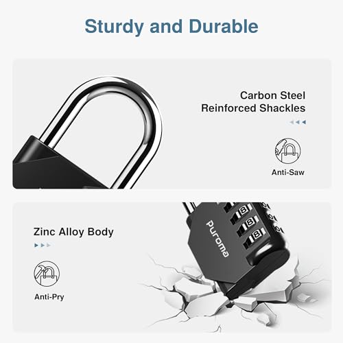 Puroma 2 Pack Combination Lock for Gym Lockers, 4-Digit Steel Padlock, Black
