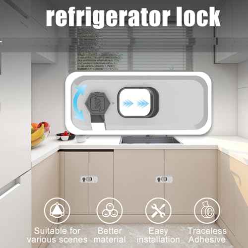 5 Pack Fridge Locks with Self Adhesive, Refrigerator Latch for Kids, Toddlers and Children, Child & Baby Proofing Freezer Door Lock for, Cabinets and Drawers, Oven, Windows