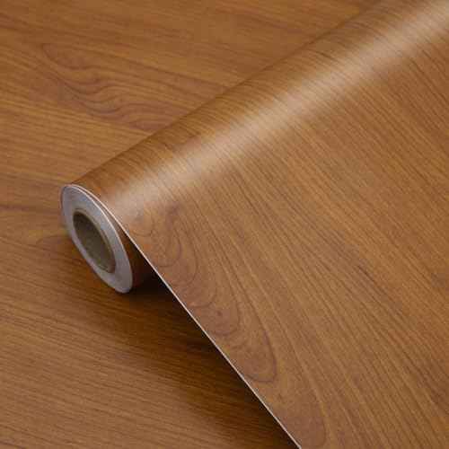 seonta Wood Contact Paper Wood Peel and Stick Wallpaper 16"x78.7" Waterproof Self Adhesive Wall Paper Table Cover Wood Vinyl Wrap for Countertop Desk Table Cabinets Brown Red C