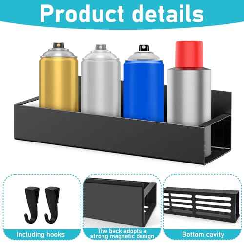 4 Pcs Magnetic Spray Can Holder, Magnet Toolbox Holder, Wall Mounted Spray Bottle Rack, Mechanic Paint Can Organizer, Tool Box Storage Rack for Garage Home Workspace (Black)