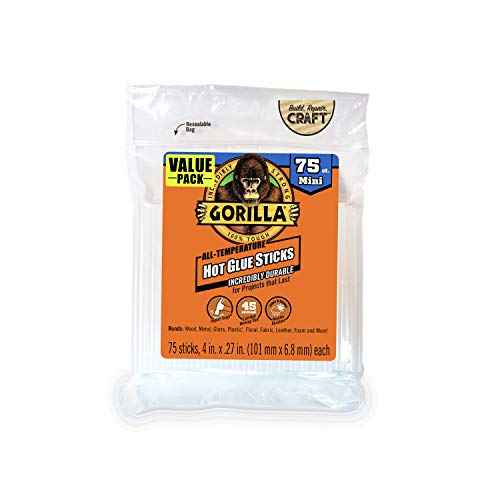 Gorilla Hot Glue Sticks, Clear Glue, Mini Size 4" Long x 0.27" Diameter, 75 Count (Pack of 1) - Safe for All Temperatures with Extended Working Time