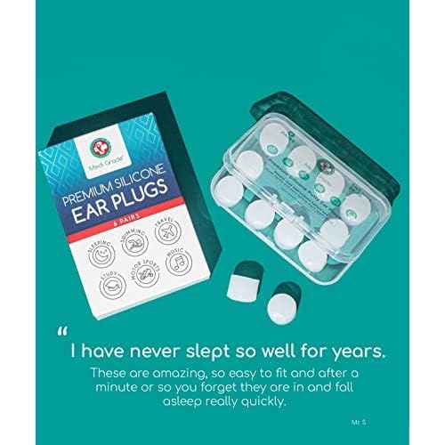 Silicone Ear Plugs for Sleeping [9 Pairs] by Medi Grade - Custom Fit Soft Silicone Ear Plugs That Block Out Snoring 27dB ? Noise Reduction Reusable Earbuds - Bonus Travel Cases, Ear Towel, Hair Ties