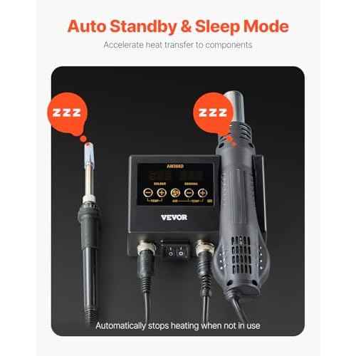 VEVOR 2-in-1 Hot Air Rework Station & Soldering Station, 750W Digital Rework and Soldering Iron Station with Adjustable Temps & Airflow, ¡É/¢µ Conversion, 3 Hot Air Nozzles for Electronics Repairing