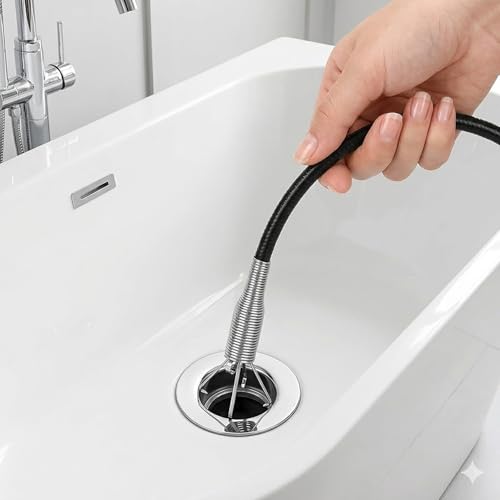 Domejo 63 Inch Flexible Drain Clog Remover Tool with 4-Prong Grabber for Kitchen & Bathroom Sinks