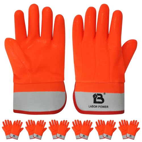PVC Foam Lined Gloves for Men Waterproof Work Gloves with Rubberized Safety Cuff, Sandy Finish