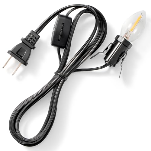 SIXZOONM Black 6FT C7 LED Accessory Cord with Candelabra E12 Socket & Switch