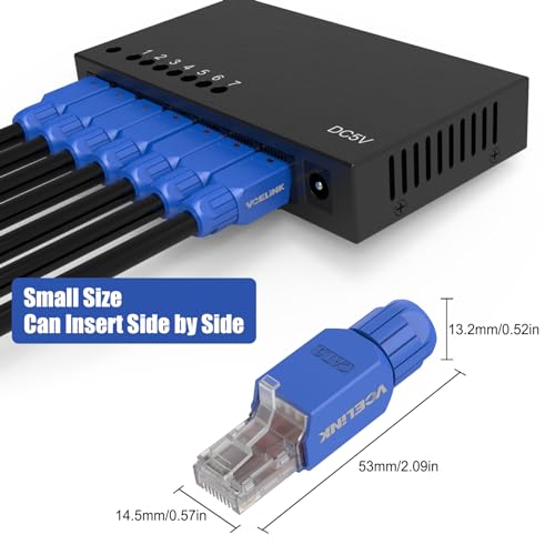 Blue Cat6 Tool-Free RJ45 Ethernet Connectors 6-Pack Gold-Plated