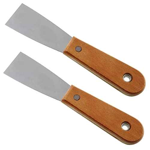 2pcs Carbon Steel Stiff Putty Knives with Wooden Handle 1.5" Drywall Taping Chisel Scraper Putty Tool for Taping Paint Wall Floor Tile Putty Scraper