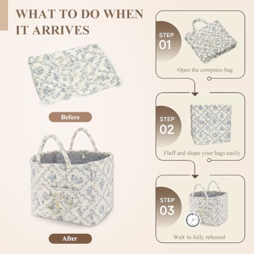 ANKICK Vine-Blue Quilted Boho Car Storage Basket, Laundry Hamper 33x27x26cm