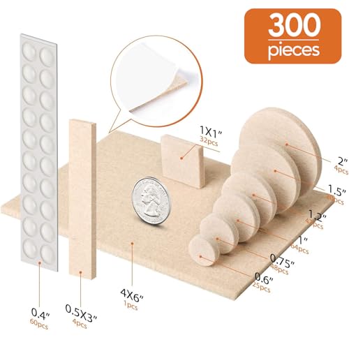 BAIPOK Beige Furniture Felt Pads 300 Pack for Hardwood Floors - Protect & Reduce Noise