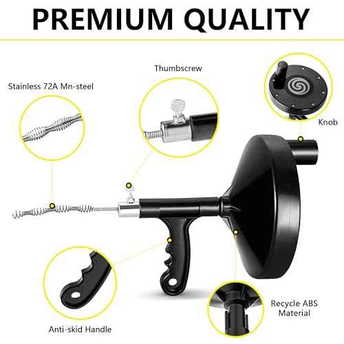 Drain Auger 25 Ft with Gloves, Plumbing Snake Drain Auger Hair Clog Remover, Heavy Duty Pipe Drain Clog Remover for Bathtub Drain, Bathroom Sink, Kitchen Cleaning