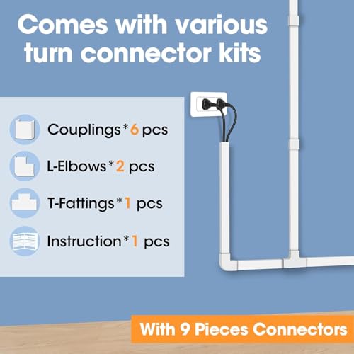 YesBes Wall Mount TV Cord Hider Kit White 116in Paintable Cable Raceway