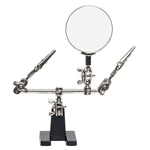 AORAEM Helping Hands Magnifier with Dual Adjustable Alligator Clips in 2.5X Magnifying Glass Soldering Station for Crafting, Hobby, Micro Objects (Not Include Battery)