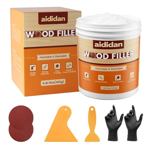 Aididan White Wood Filler 16 Oz - Paintable & Stainable Wood Repair Kit
