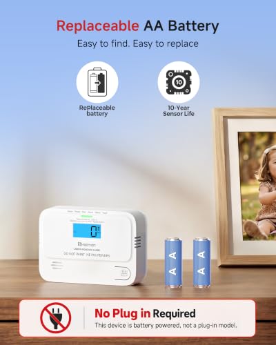 Heiman 1 Pack Carbon Monoxide Detector with Digital Display, Low-Level CO Alarm