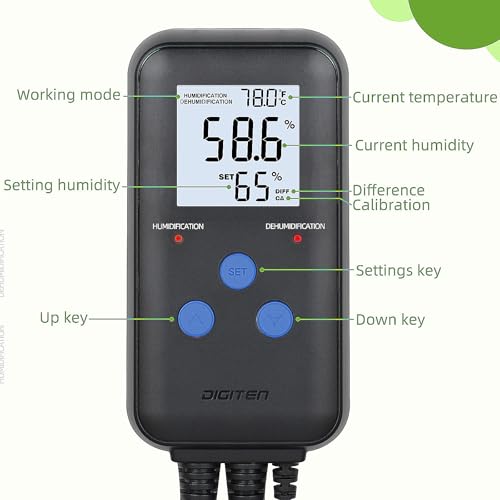 DIGITEN Humidity Controller with Temperature Display for Reptile Habitats and Mushrooms