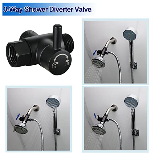 Matte Black Brass Shower Arm Diverter Valve G1/2 - 3 Way Bathroom Fitting