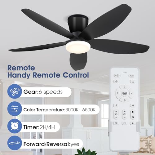 Surtime 42-Inch Black Ceiling Fan with Lights, Remote, Reversible DC Motor