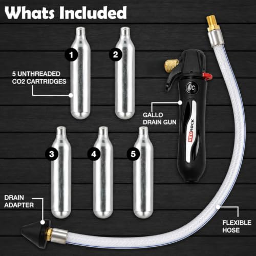RedRock Gallo Drain Gun Black with 5 CO2 Cartridges - HVAC Condensate Line Cleaner