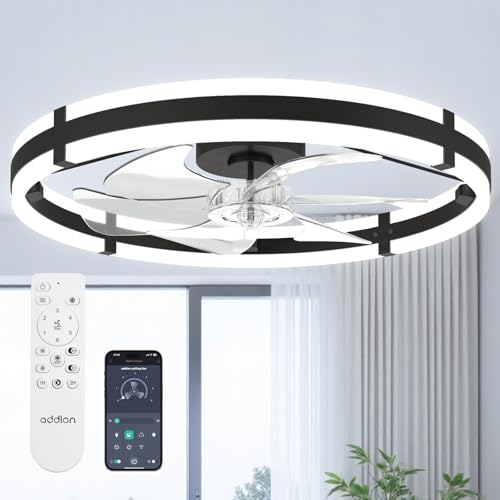 addlon 24 Inch Black Low Profile Ceiling Fan with Lights & Remote