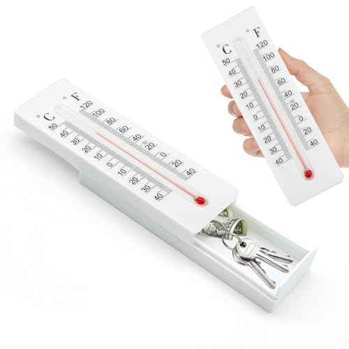 Key Cabinet Outdoor, Key Lock Box, Thermometer Decorative Hide a Keys Lockbox for Outside Waterproof Dexspoeny Secret Hidden Storage Coins, Money and Hold House Spare Keys for Safe Storage