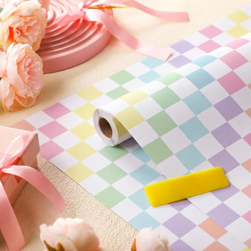 Drydiet Pastel Checker Wallpaper Peel and Stick Contact Paper 15.8 x 118.1 in
