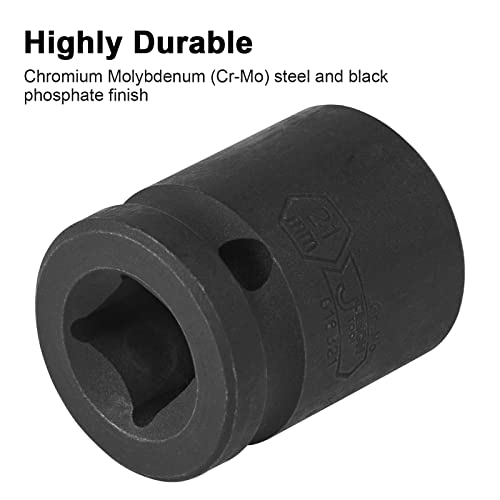 JETECH 1/2 Inch Drive 21mm Standard Impact Socket, Chrome Molybdenum Alloy Steel, 6-Point Design, Metric