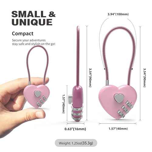Small Combination Lock for Locker, Cable Lock with Code, Pink Padlock Combination, for Luggage, Suitcase, Gym Locker, Backpack Zipper, Cabinet, Box, Fence Gate, Travel Safe, Outdoor Use