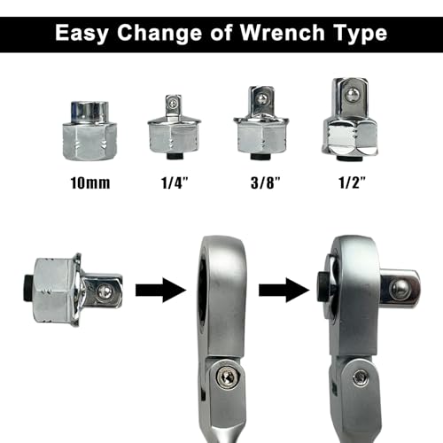 TR TOOLROCK 27PCS Extra Long Flex Head Ratcheting Wrench Set, Metric Double Box End Ratchet Wrench Set with Replacement Heads, 72-Tooth, E-type 8-22mm, 1/4", 3/8", 1/2" Socket Adapters